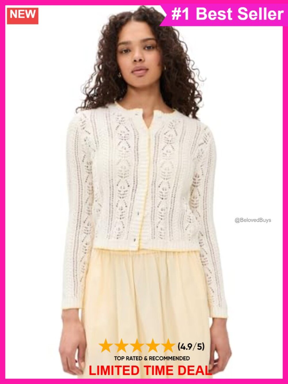 Cotton Pointelle Cardigan Lightweight Crew Neck Long Sleeve